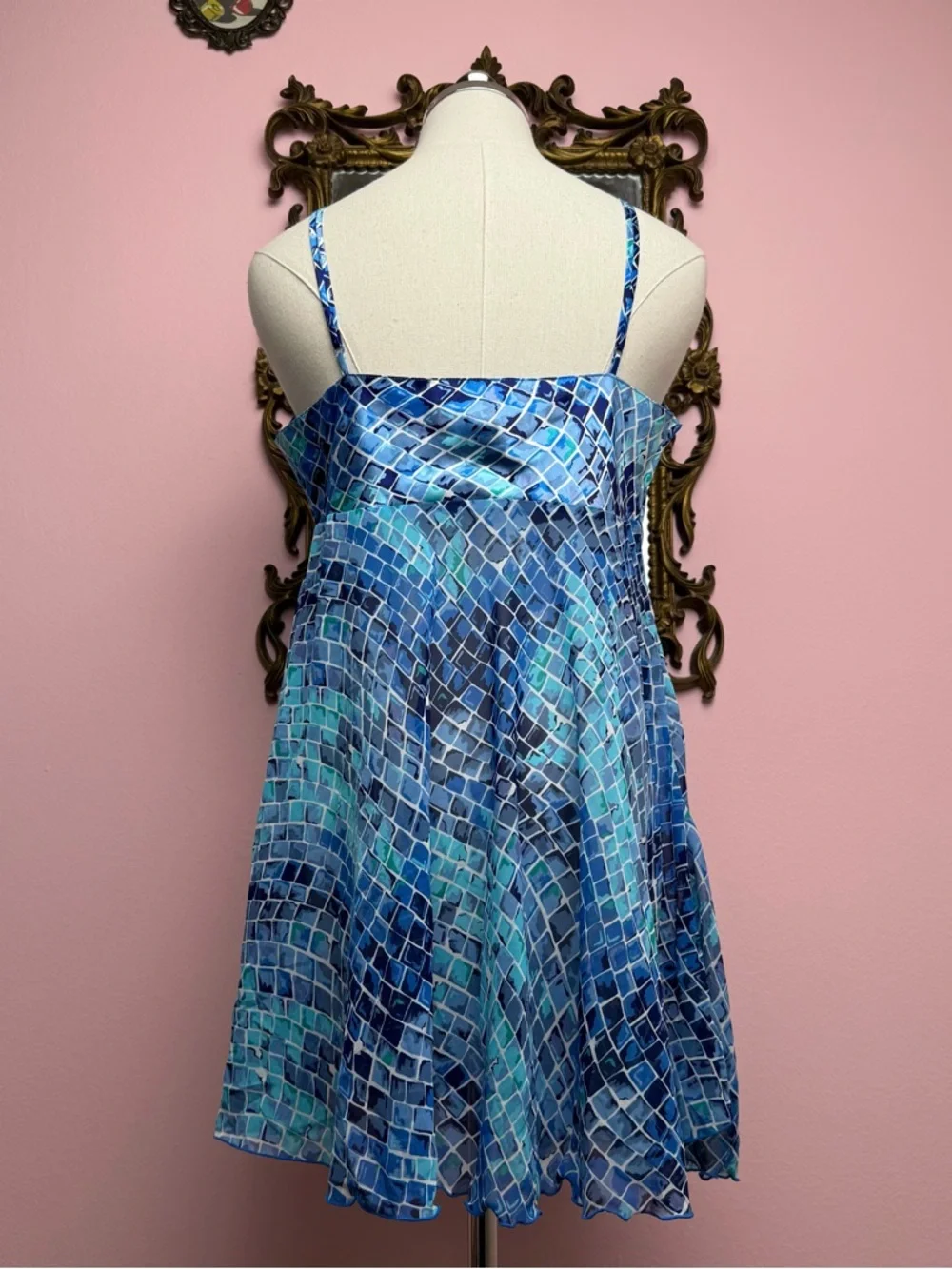 Vintage 90s Victorias Secret Mosaic Reptile Blue Babydoll Slip Nightie Large - Picture 4 of 11
